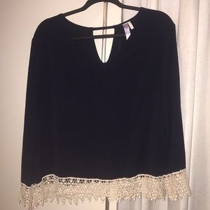 Navy blue lace detail blouse